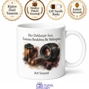 Analog Fotoğraf Severlere Film Rulosu ve Lens Tasarımlı Kupa Bardak Hediye