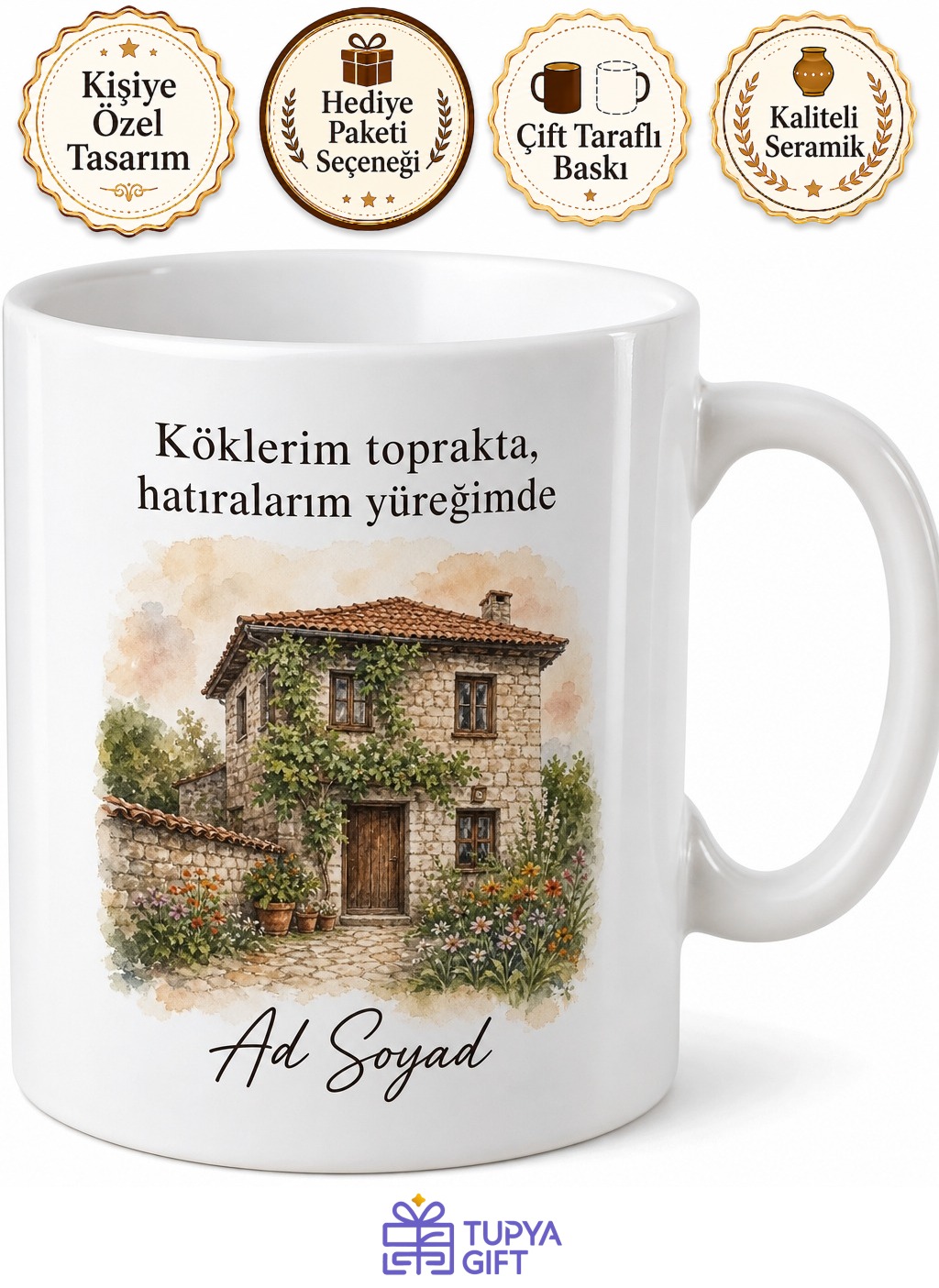 Köy Evi Hatırası Fotoğraflı Baskılı Kupa Bardak Nostaljik Hediye