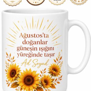 İsimli Ağustos Ayı Doğumlu Kişiye Özel Baskılı Kupa Bardak Hediye