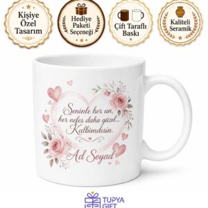 Nişanlıma Hediye İsim Yazılabilir Romantik Kupa Bardak Sevgiliye Özel Tasarım