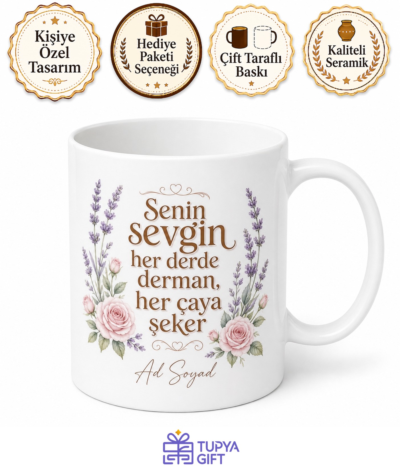 Kişiye Özel Nineye Sevgi Dolu Baskılı Kupa Bardak Hediye Anneanne Babaanne