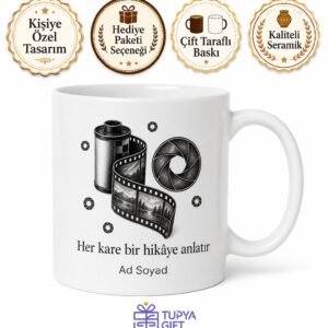 Siyah Beyaz Fotoğraf Severlere Film Rulosu Deklanşör Temalı Kupa Bardak Hediye