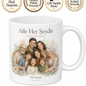 Kişiye Özel Kalabalık Aile Fotoğraflı Kupa Bardak İsimli Hediye