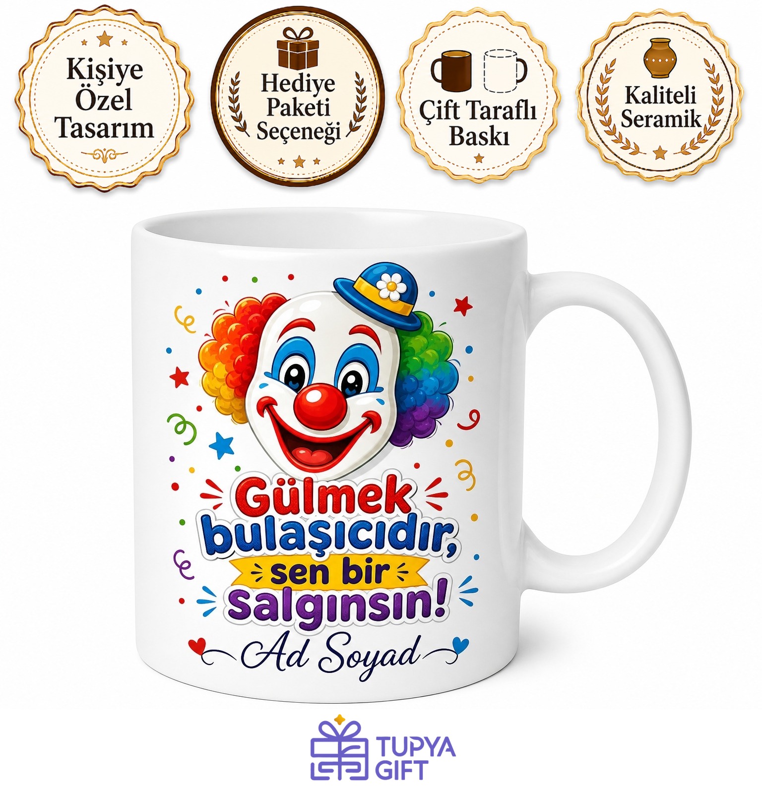 Güldüren Esprili Karakter Ortamın Neşesi Palyaço Maskesi Kupa Bardak Hediye