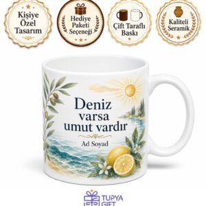 Akdeniz Yazı Temalı Baskılı Kupa Bardak Hediye Porselen Mug