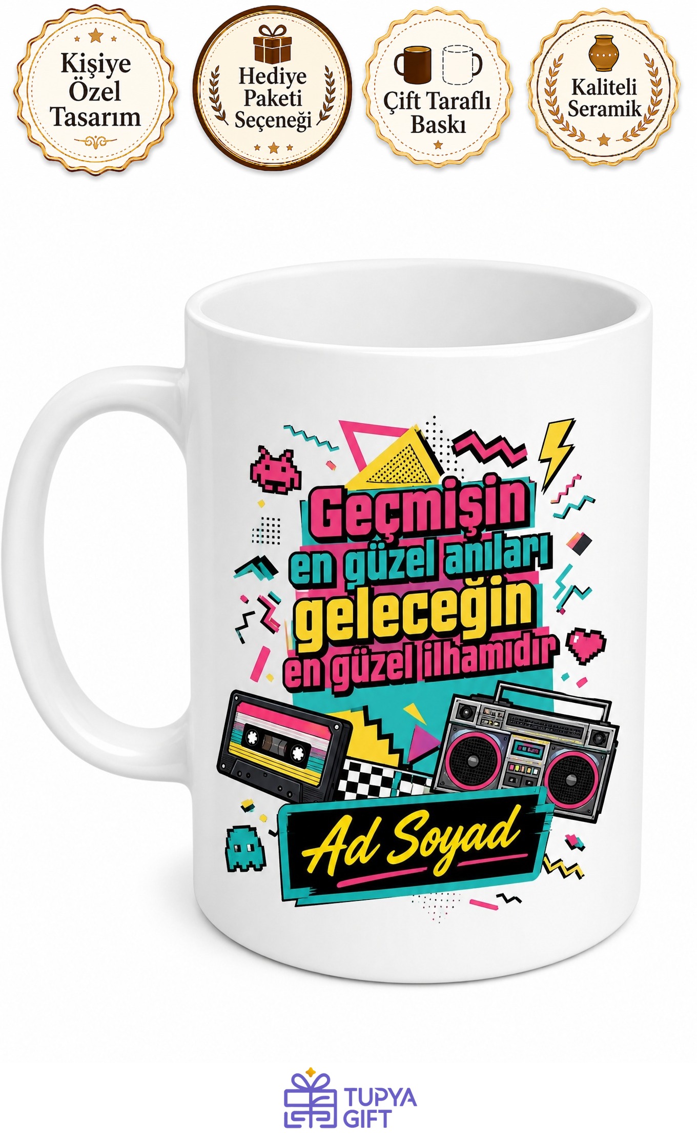 Retro 90'lar Temalı Baskılı Kupa Bardak Nostalji Hediye Porselen Mug