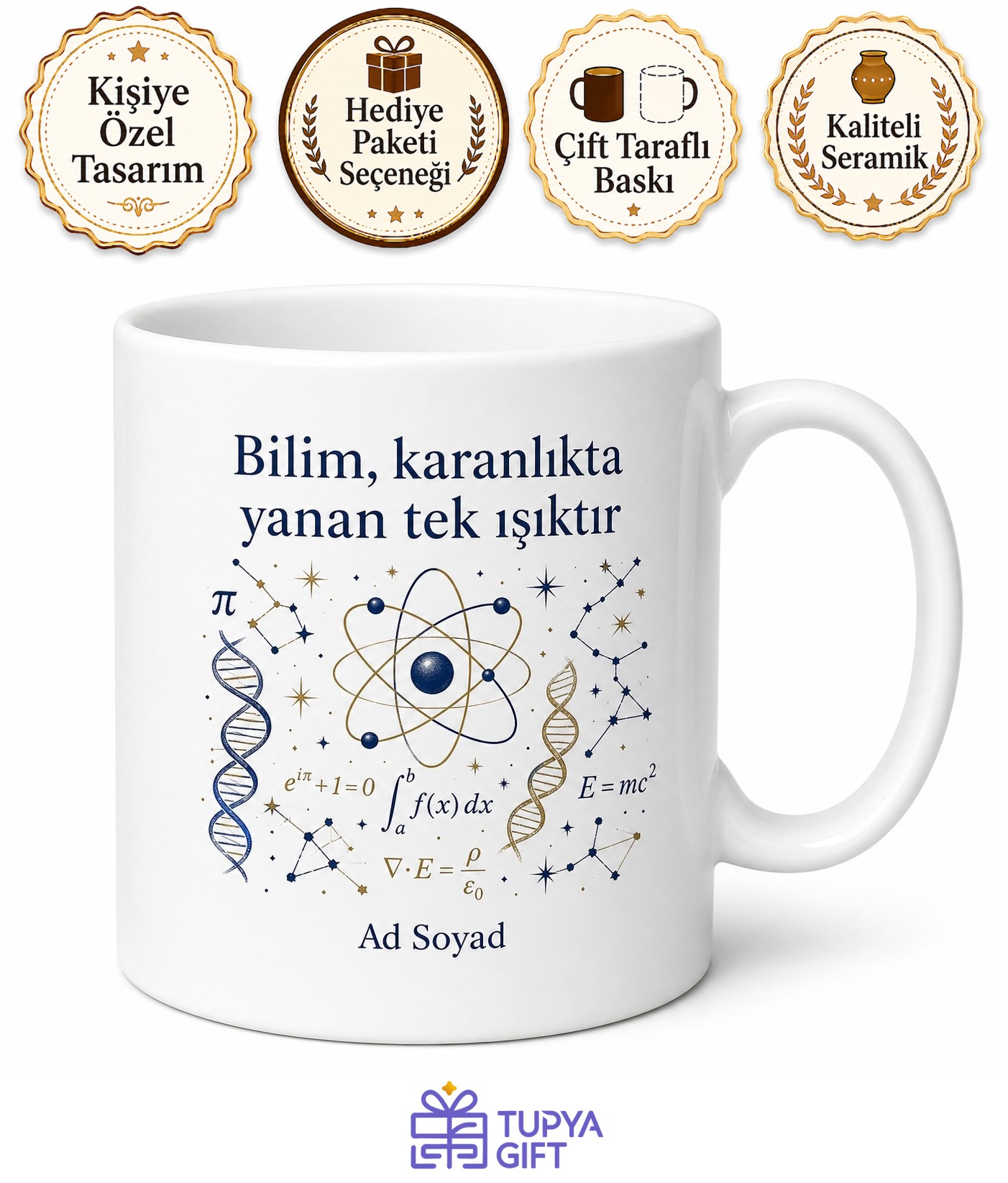 Akademisyene Hediye Bilim Temalı Özel Baskılı Porselen Kupa Bardak
