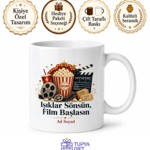 Film Gecesi Yazılı Baskılı Kupa Bardak Hediye Sinema Temalı Özel Tasarım