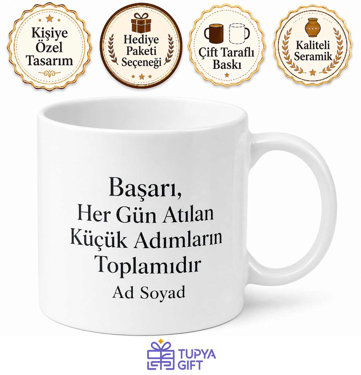 Kişiye Özel Motivasyon Yazılı Baskılı Kupa Bardak Ofis Hediyesi İsimli