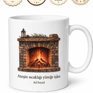 Şömine Başında Kahve Keyfi Temalı Odun Ateşi Görseli Kupa Bardak Hediye