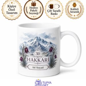 Hakkari Plakalı Sümbül Dağı ve Ters Lale Motifli Şık Kupa Bardak Hediye