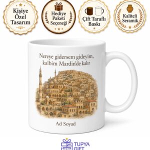 Mardin Memleket Temalı Baskılı Kupa Bardak Hediye Porselen Özel Tasarım