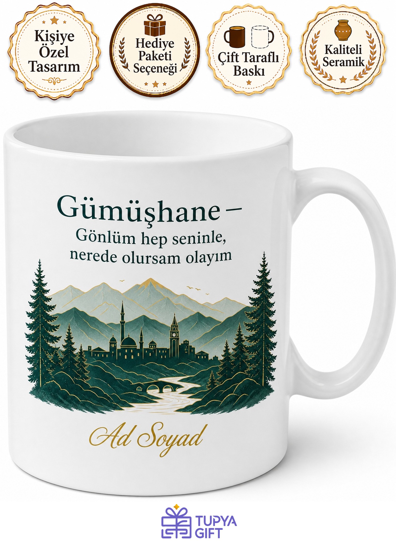 Gümüşhane Memleket Temalı Baskılı Kupa Bardak Hemşehri Hediye