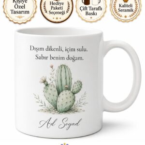 Dünya Kaktüs Günü Dışı Dikenli İçi Sulu Sabırlı İnsanlara Hediye Kupa Bardak