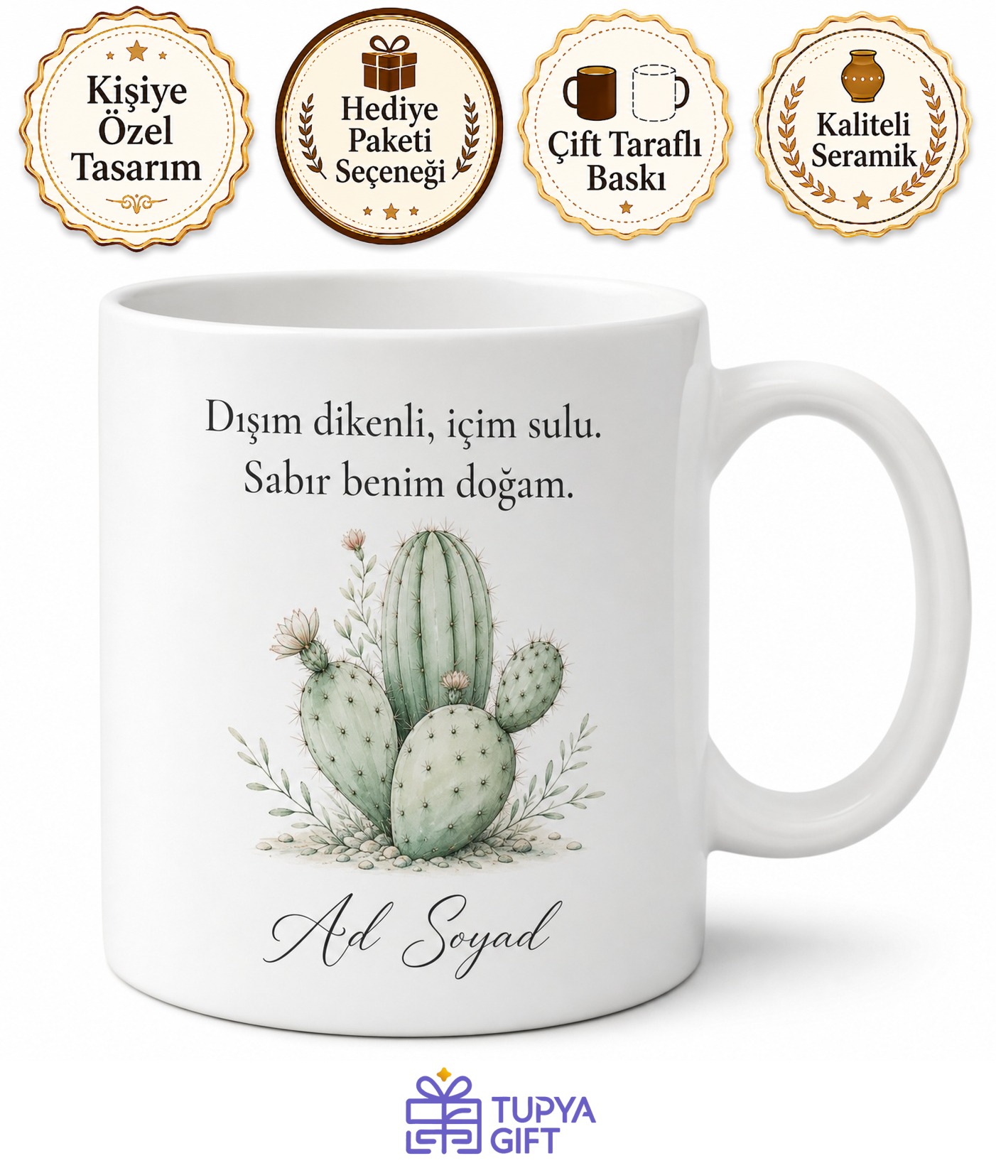 Dünya Kaktüs Günü Dışı Dikenli İçi Sulu Sabırlı İnsanlara Hediye Kupa Bardak