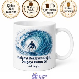 Sörf Dalganın Tüneli Çizimli Heyecanı Zirvede Yaşayan Adrenalin Kupa Bardak Hediye