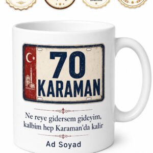 Karamanlı Hemşehriye Plakalı Baskılı Kupa Bardak Karaman Hediye