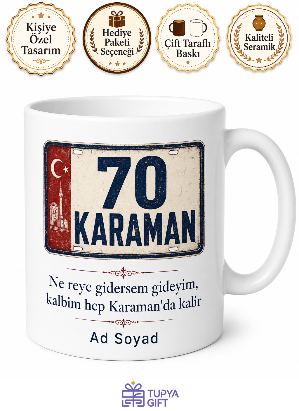 Karamanlı Hemşehriye Plakalı Baskılı Kupa Bardak Karaman Hediye