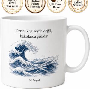 Okyanus Dalgaları Çizimli Engin Düşünceli Derin İnsanlara Kupa Bardak Hediye