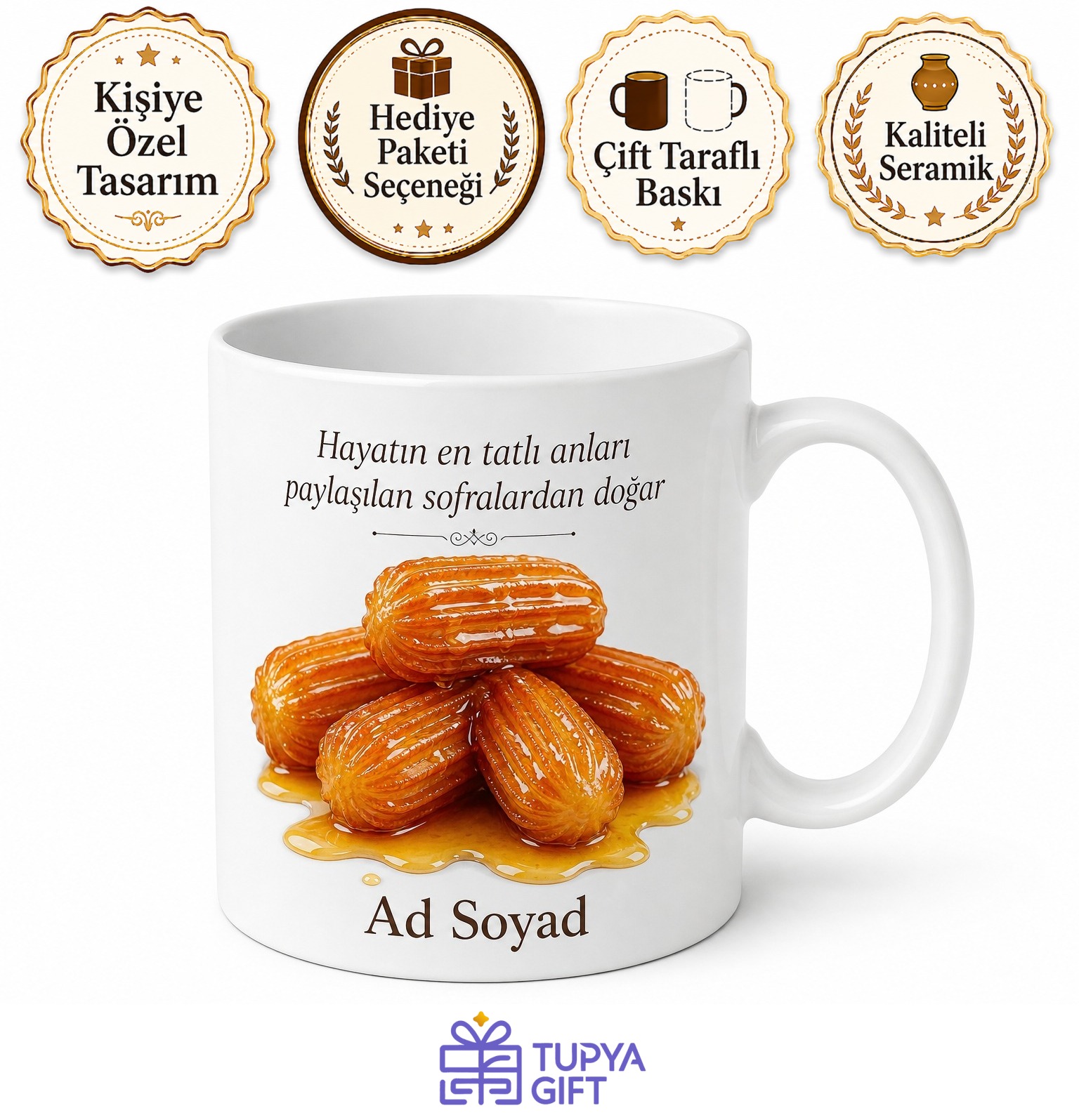Tulumba Tatlısı Temalı Baskılı Kupa Bardak Hediye Porselen Mug