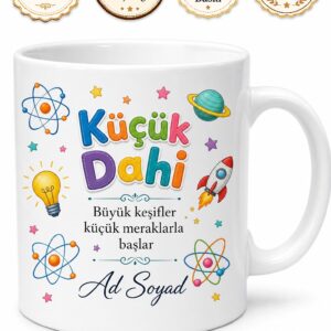İsimli Çocuk Kupası Küçük Dahi Yazılı Özel Baskılı Porselen Kupa Bardak Hediye