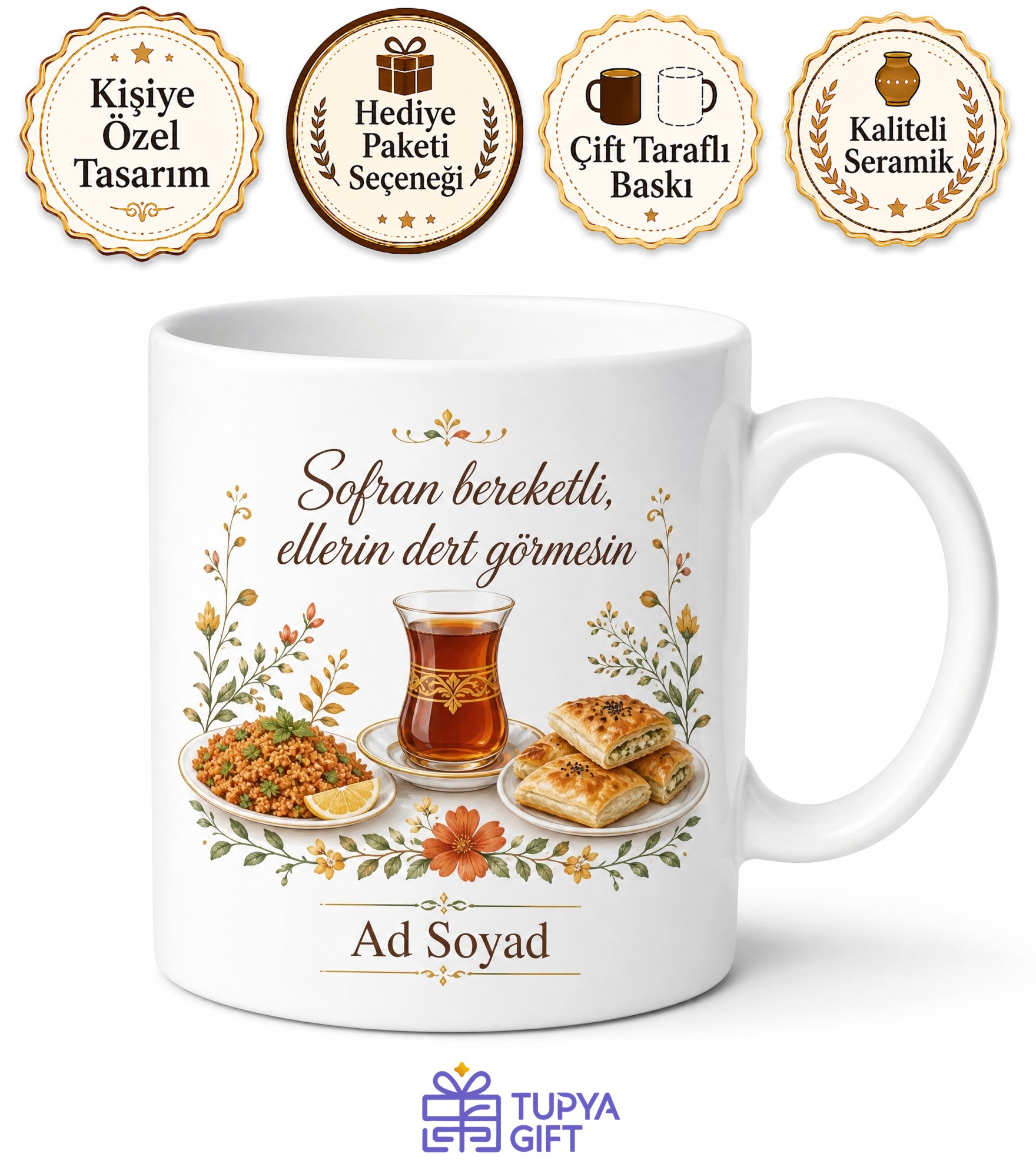 Altın Günü Ev Sahibesine Kısır Börek Ziyafeti Çay Kupası Hediye Bardak