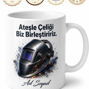 Kaynakçı Argon Gazı Kaynak Maskesi Temalı Baskılı Porselen Kupa Bardak Hediye