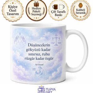 Hava Grubu Burçlarına Özel Bulut Ve Gökyüzü Tasarımlı Kupa Bardak Hediye