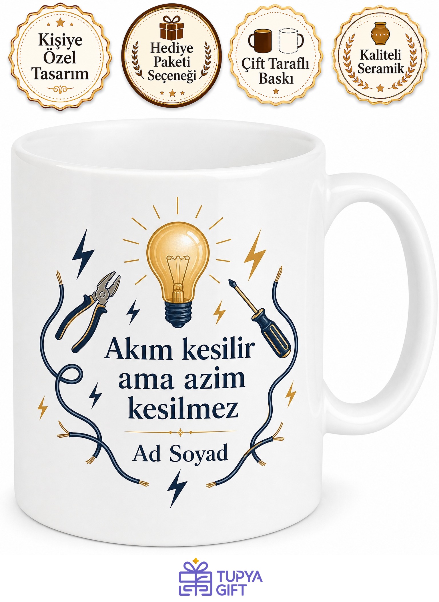 Elektrikçiye Hediyelik Kupa Bardak Elektrik Ustasına Özel Tasarım Hediye