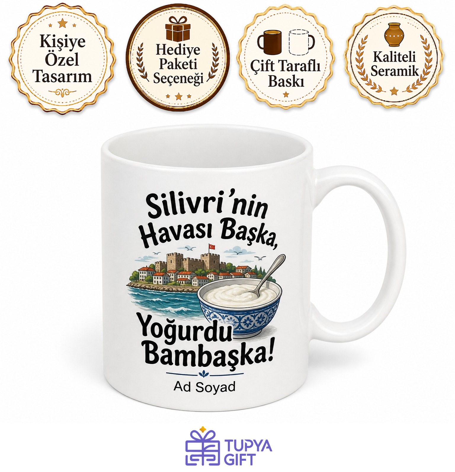 Silivri Esprili Kupa Sahil Havası Yoğurt Diyarı Komik Hediye Bardak