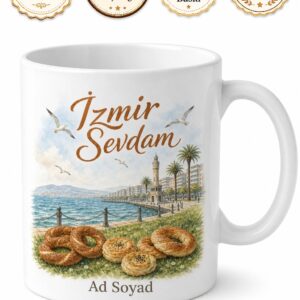 İzmir Kordon Çimlerde Gevrek Boyoz Deniz Esintisi Kupa Bardak Hediye