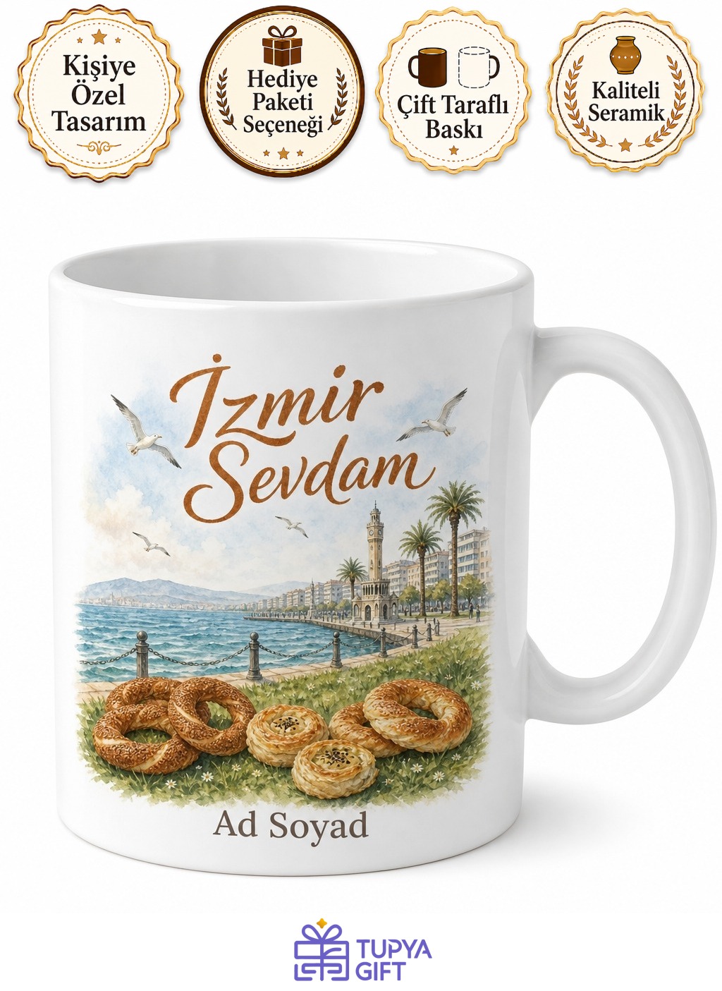 İzmir Kordon Çimlerde Gevrek Boyoz Deniz Esintisi Kupa Bardak Hediye