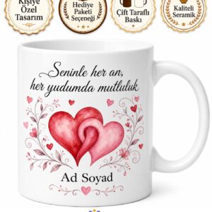 Sevgililer Günü Hediyesi Aşk Temalı Özel Tasarım Baskılı Porselen Kupa Bardak