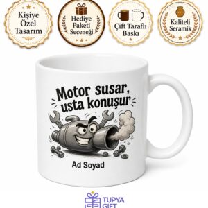 İsimli Egzoz Desenli Komik Tamirci Kupası Hediye Bardak Özel Tasarım