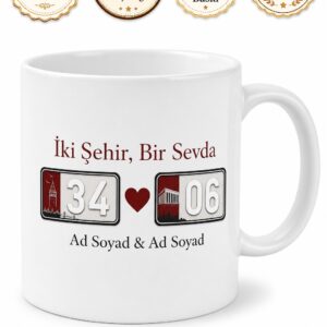 İki Memleketli Plakalı Sevgiliye Özel Kupa Bardak Hediye