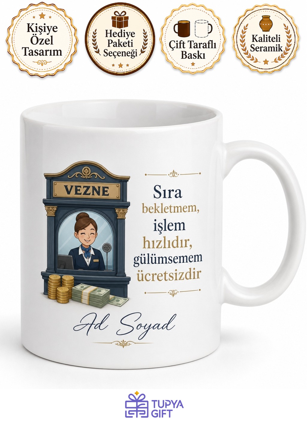 Banka Veznedarı Sıra Bekletmeyenlere Hızlı İşlem Güler Yüz Kupa Bardak Hediye