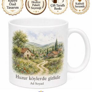 Suluboya Köy Manzaralı Kupa Bardak - Nostaljik Doğa Tasarım Hediye Kupa