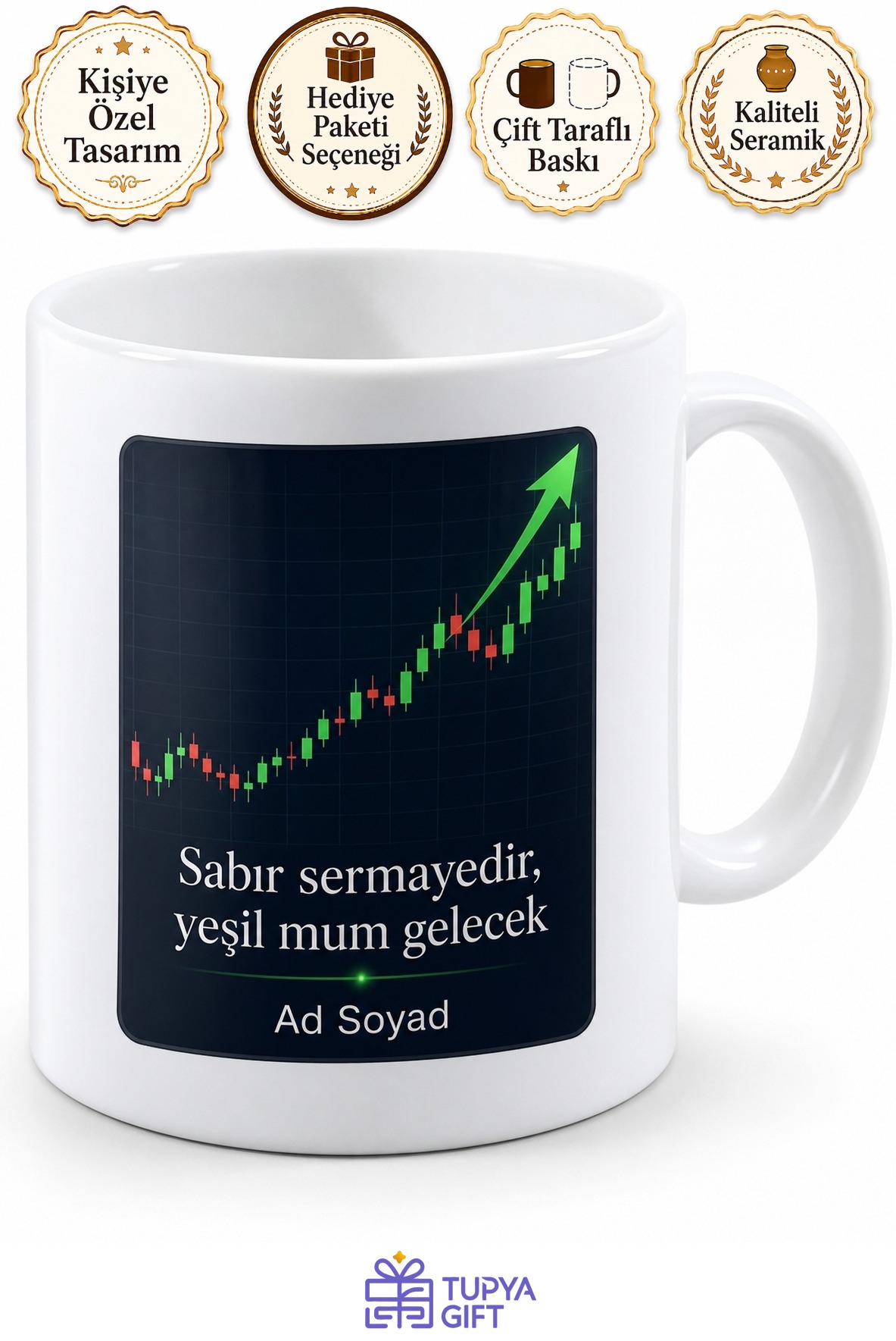 Borsa Yatırımcısına Yeşil Mum Temalı Kupa Bardak Hediye Umut Kupası