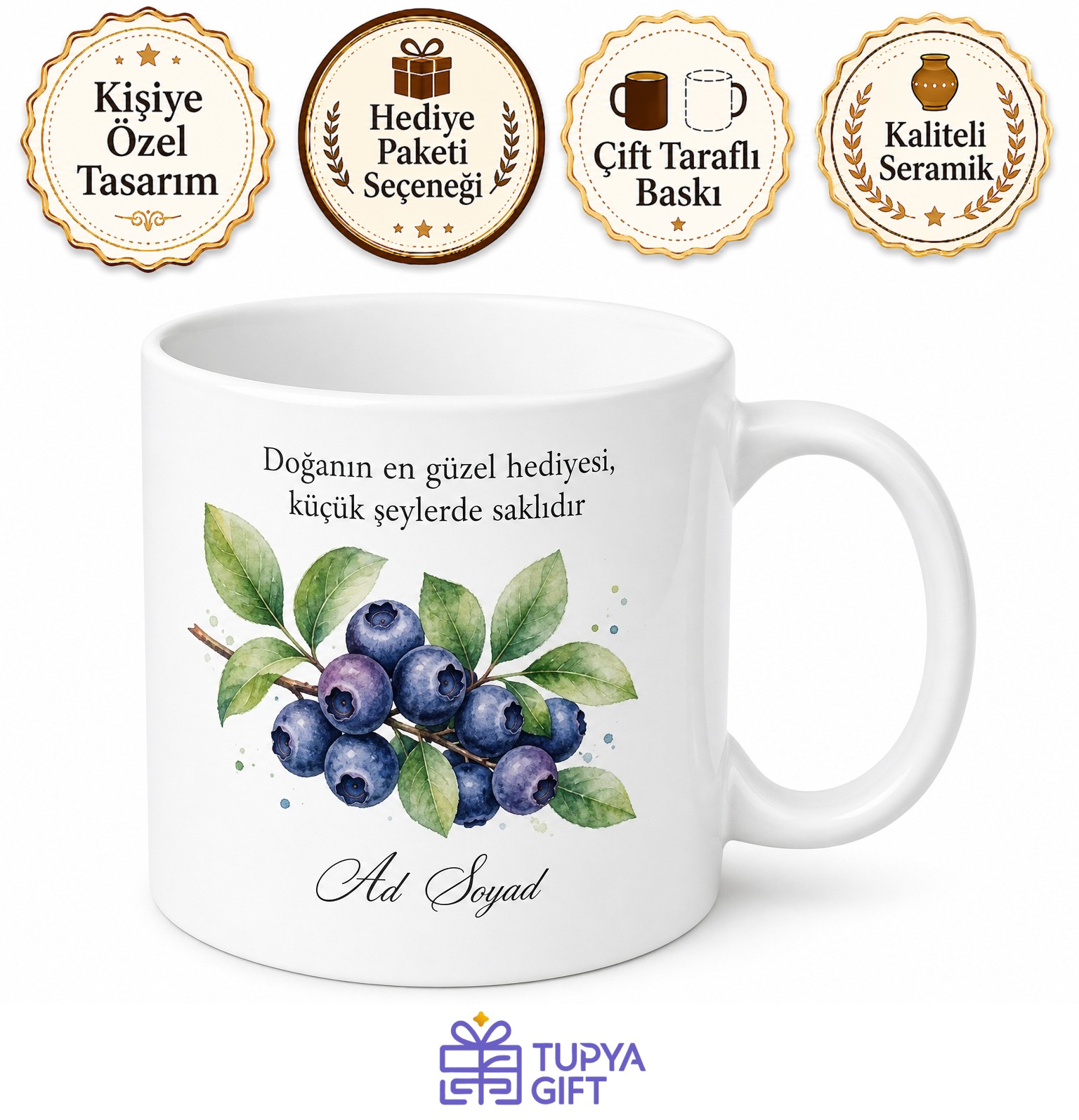 Yaban Mersini Temalı Baskılı Kupa Bardak Hediye Porselen Mug