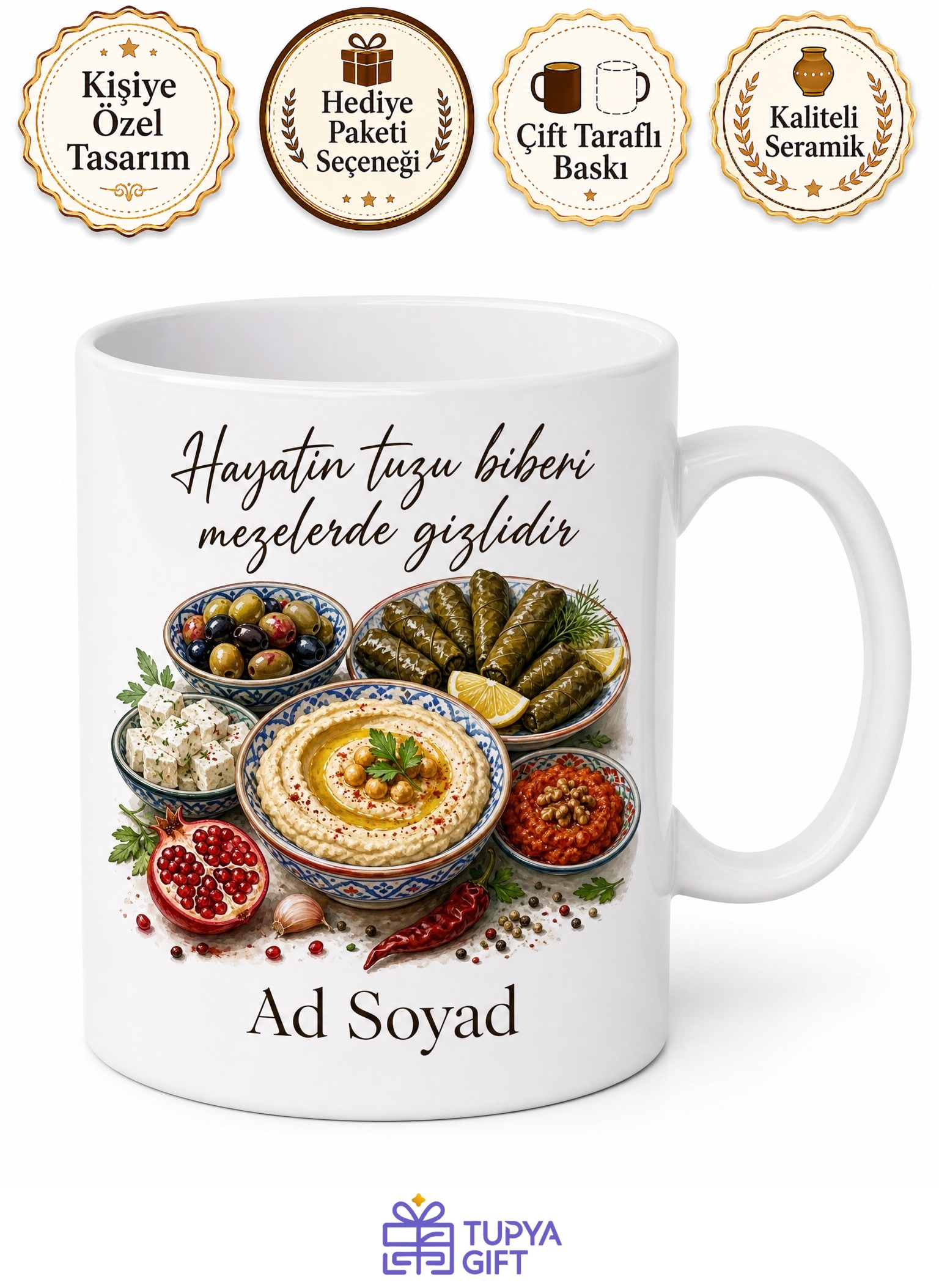 Mezeci Hediyesi Baskılı Kupa Bardak Özel Tasarım Meze Severler İçin Hediye