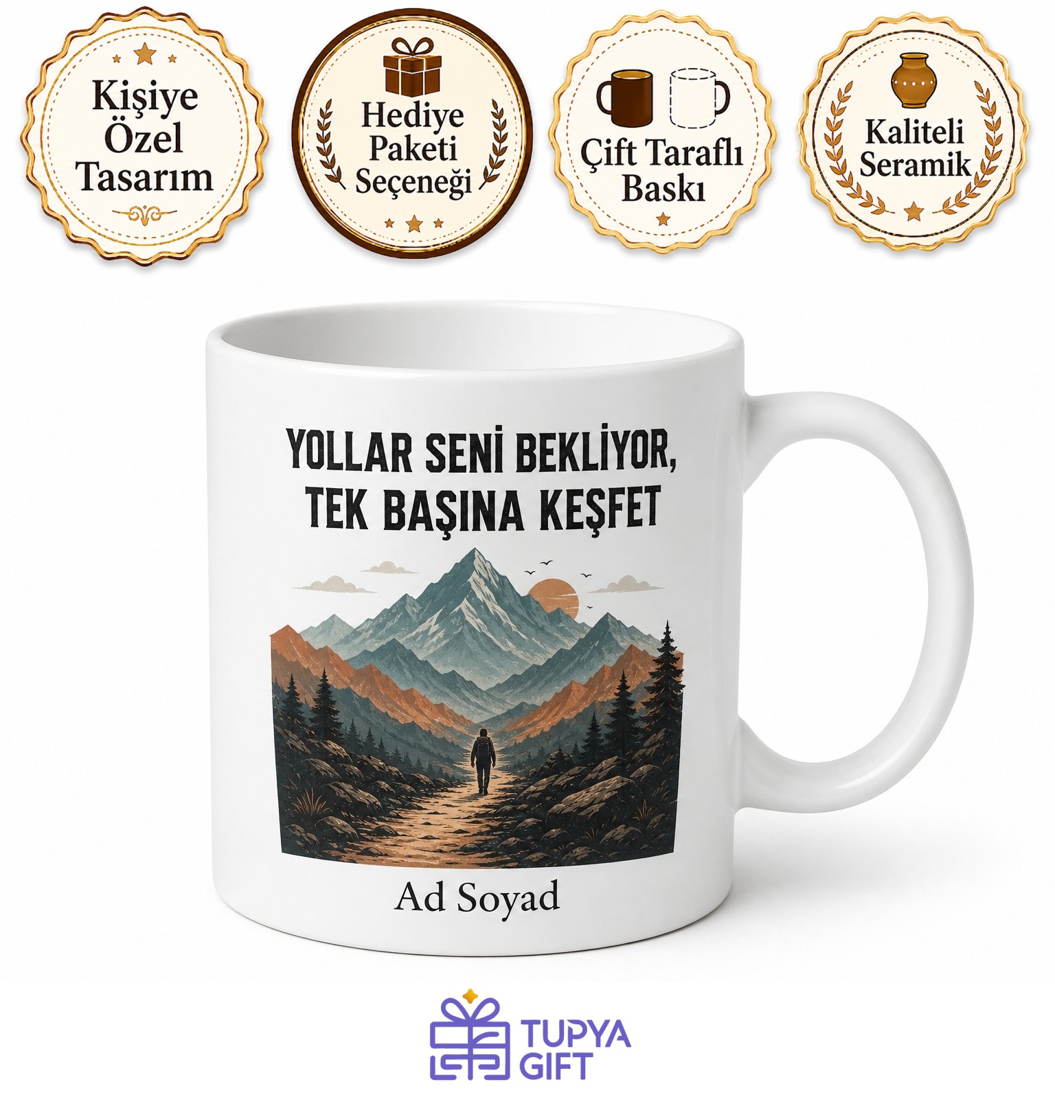 Tek Başına Keşfet Yazılı Baskılı Kupa Bardak Gezgin Hediye Seyahat