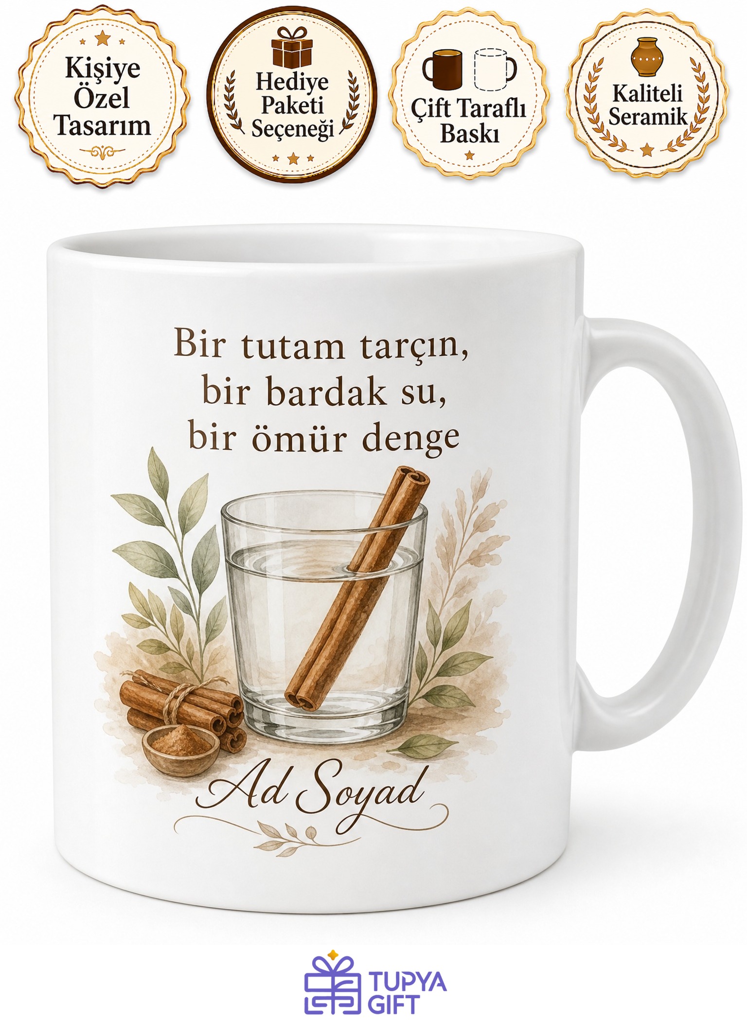 Suya Tarçın Çubuğu Atanlara Kan Şekeri Dengeleyici Fit Kupa Bardak Hediye