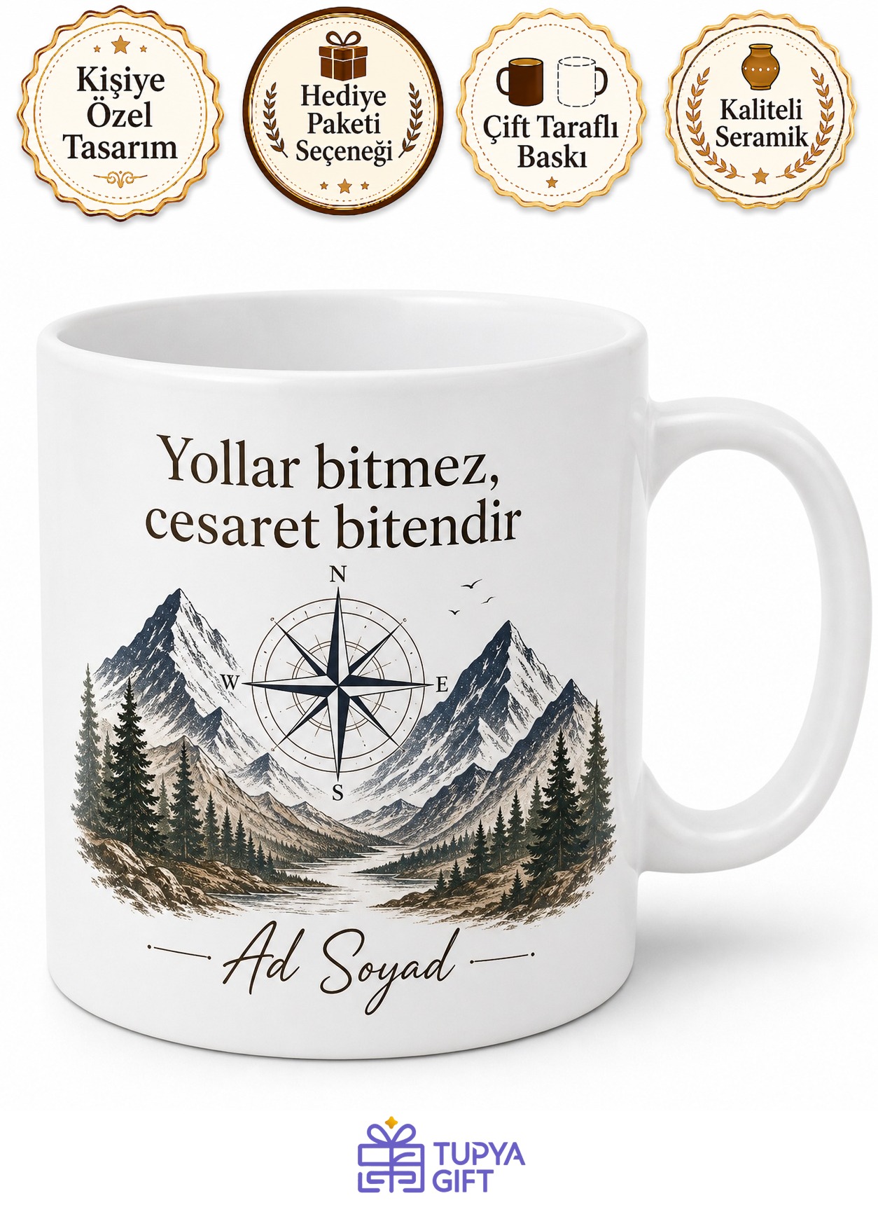 İsme Özel Maceracı Yazılı Kupa Bardak Hediye Özel Tasarım Baskılı Kupa