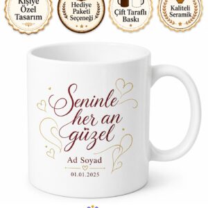 Gizli Mesajlı İsim ve Tarih Yazılabilir Çift Yön Baskılı Kupa Bardak Hediye