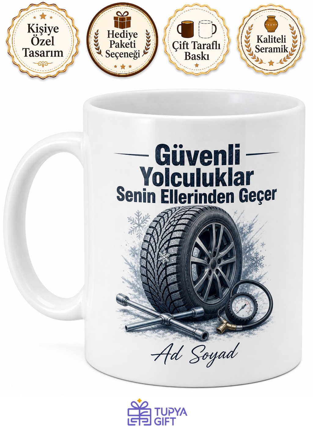 Lastikçi Kış Lastiği Hava Basıncı Bijon Sıkma Temalı Baskılı Kupa Bardak Hediye