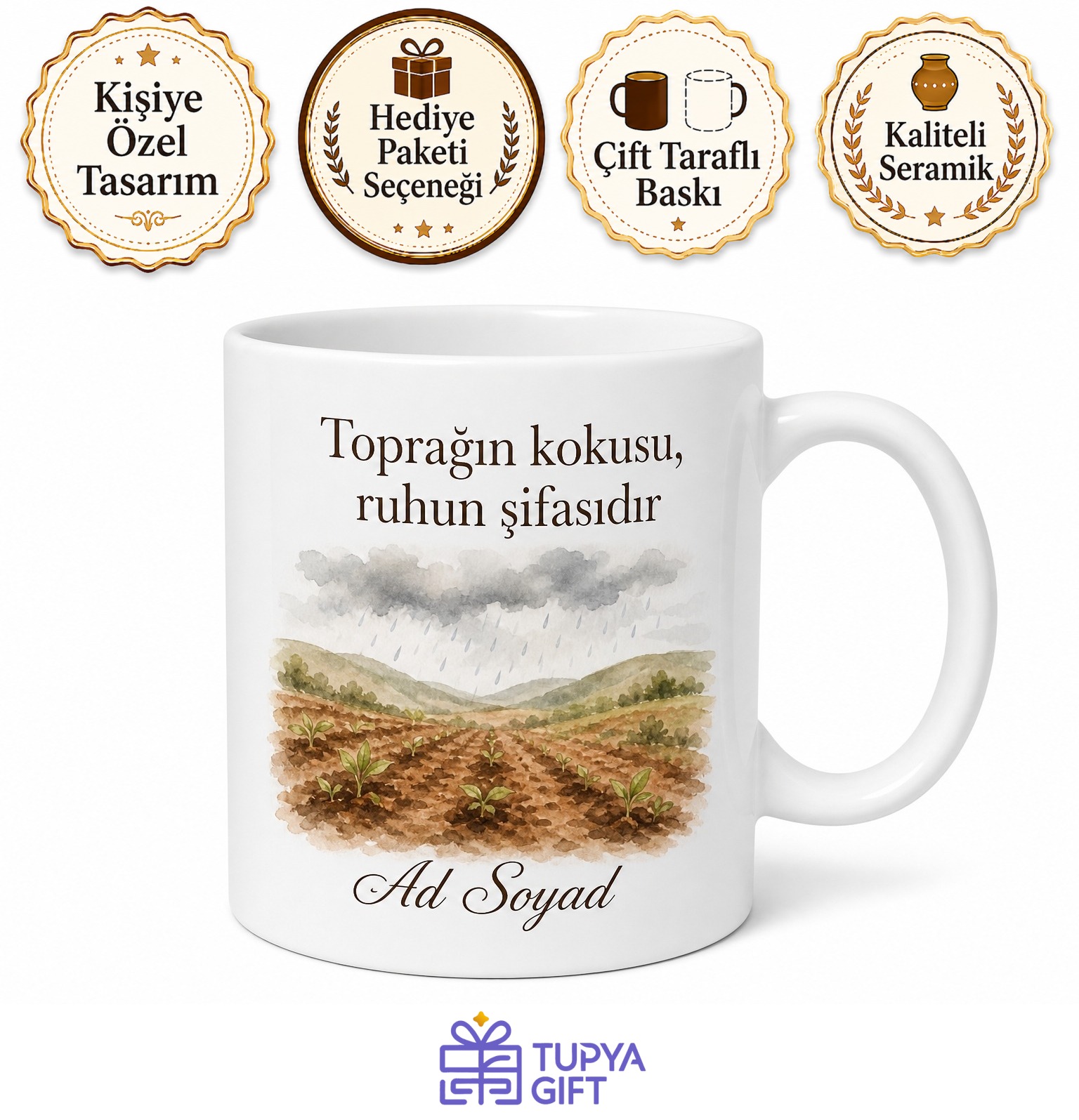 Toprak Kokusu Temalı Baskılı Kupa Bardak | Doğa Sevgisi Hediye Kupa