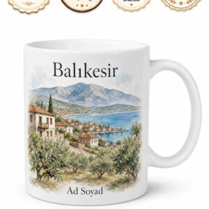 Balıkesir Ege Marmara Hatırası Baskılı Kupa Bardak Hediye Porselen