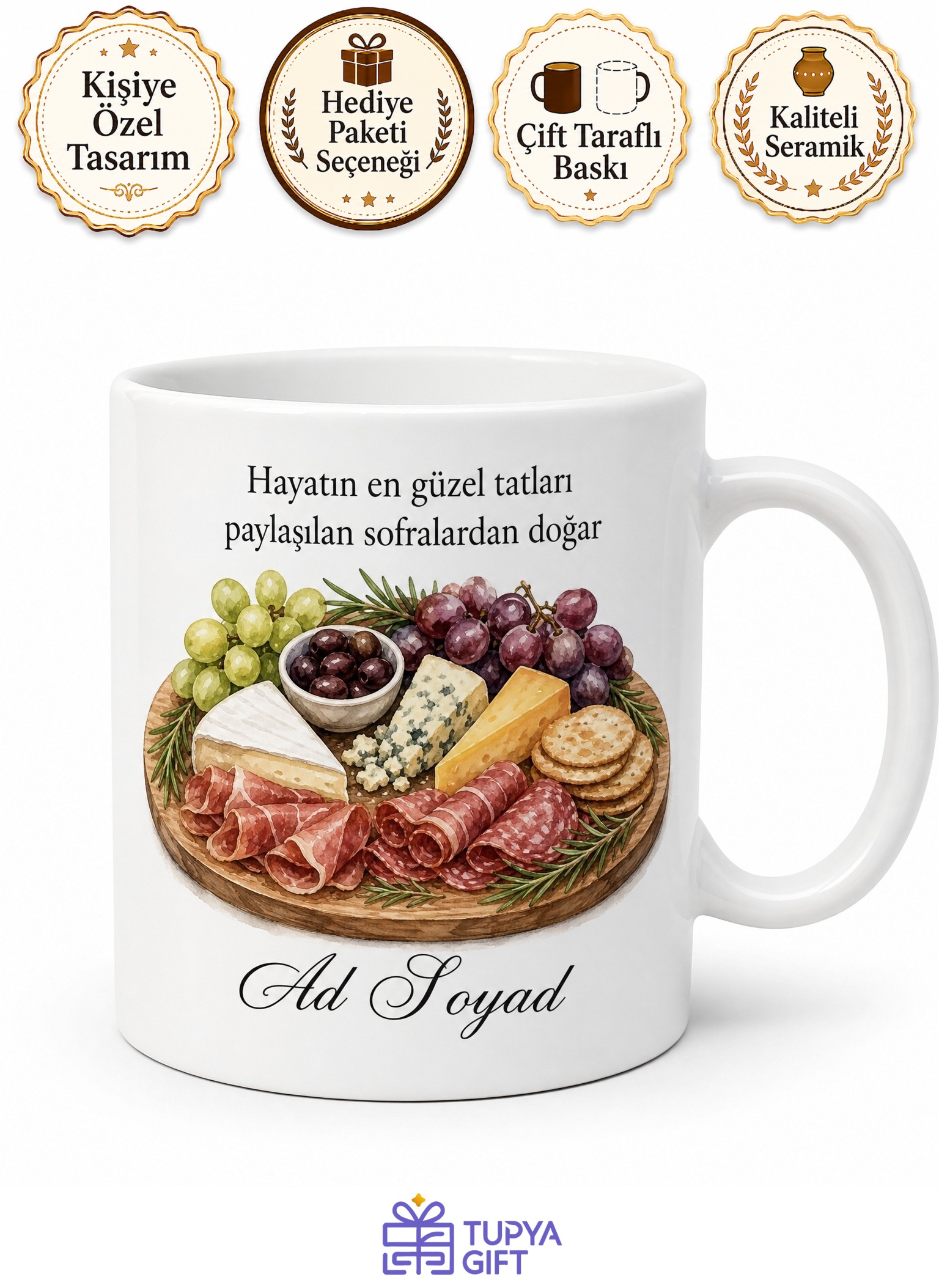 Charcuterie Board Temalı Baskılı Kupa Bardak Gurme Hediye Porselen Mug