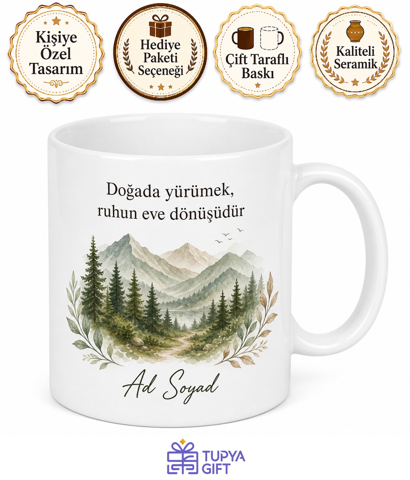 Doğaya Dönüş Temalı Baskılı Kupa Bardak | Orman Desenli Hediye Kupa
