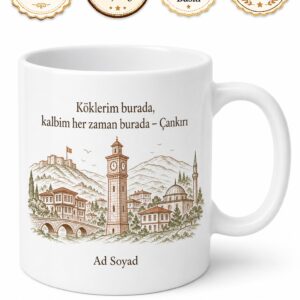 Çankırı Doğduğum Yer Temalı Kupa Bardak Hemşehri Hediye Porselen